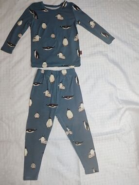 Milkbarn Blue Penguin Print Pajama Set - Long Sleeve Top & Pants